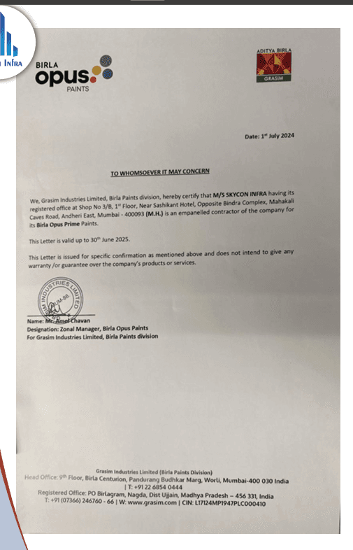 Birla Opus certificate