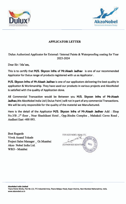 Dulux / AkzoNobel certificate